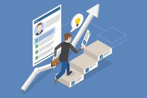 3D Isometric Flat Conceptual Illustration of Upskilling, Taking a Reskilling Program vector