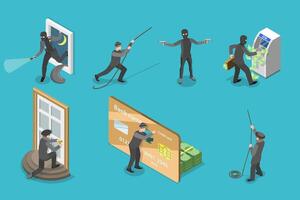 3D Isometric Flat Set of Criminal Set, Thiefs and Burglars vector