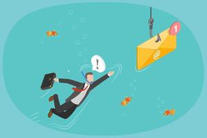 3D Isometric Flat Conceptual Illustration of Phishing Email, Hacking and Online Scam vector