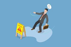 3D Isometric Flat Conceptual Illustration of Caution Wet Floor, Slipping and Downfall vector