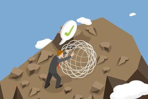 3D Isometric Flat Conceptual Illustration of Overcoming Difficulties, Making Efforts to the Success vector