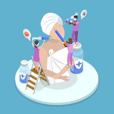 3D Isometric Flat Conceptual Illustration of Botox Injection, Beauty Lifting Anti-aging Treatment