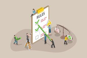 3D Isometric Flat Conceptual Illustration of Regulation And Compliance, List of Rules vector