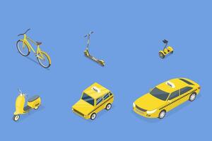 3D Isometric Flat Set of Taxi, Different Vehicle Types vector