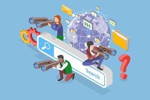 3D Isometric Flat Conceptual Illustration of Career Opportunities, Searching, Finding and Web Surfing vector