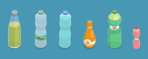 3D Isometric Flat Set of Bottles Of Different Fizzy Drinks, Cold Beverages vector