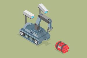 3D Isometric Flat Conceptual Illustration of Bomb-disposal Robot, EOD vector