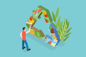 3D Isometric Flat Conceptual Illustration of Food Waste Recycling, Trash Composting Process vector