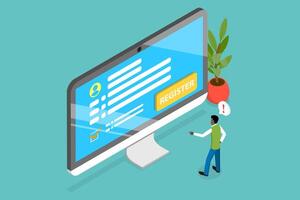 3D Isometric Flat Conceptual Illustration of New User Account, Online Registration and Signing Up vector