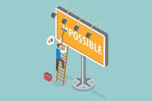 3D Isometric Flat Conceptual Illustration of Impossible is Possible, Possibility, Opportunity and Determination vector
