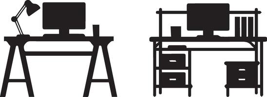 Computer Table in Silhouette Illustration Style vector
