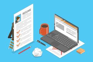 3D Isometric Flat Conceptual Illustration of Working Profile For Hiring, CV or Resume vector