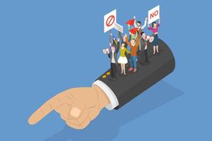 3D Isometric Flat Conceptual Illustration of Revolution, Crowd of Protesting People vector