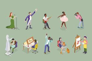 3D Isometric Flat Set of Creative Professions People, Enjoying a Hobbie vector