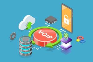 3D Isometric Flat Conceptual Illustration of IP Telephony Protocol, VOIP vector