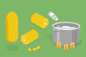 3D Isometric Flat Set of Corn Set, Design Elements vector