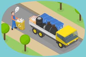 3D Isometric Flat Conceptual Illustration of Daily Waste Disposal, Garbage Removal vector