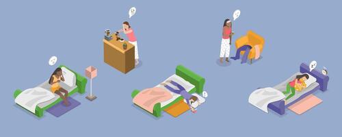 3D Isometric Flat Conceptual Illustration of Sleepy Early Morning, Lazy Monday vector