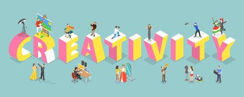 3D Isometric Flat Set of Creativity and Innovation, Generating Ideas vector