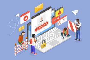 3D Isometric Flat Conceptual Illustration of Blocked User Account, Profile Deactivation vector