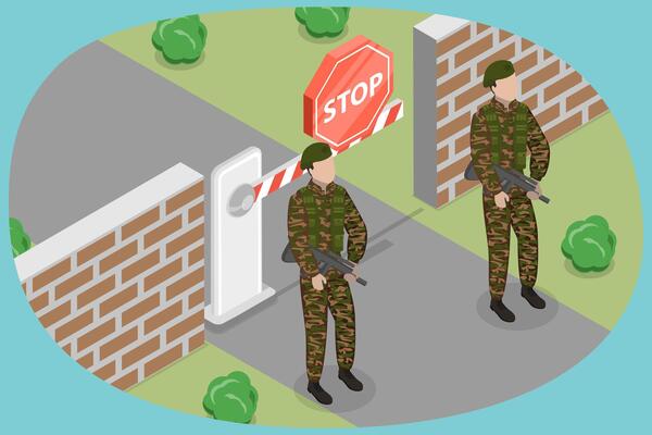 3D Isometric Flat Conceptual Illustration of Closed Border, Travel Limitation