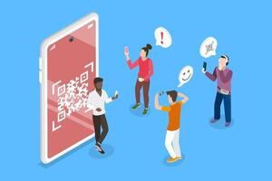 3D Isometric Flat Conceptual Illustration of QR Codes, Smartphone Scanning Technology vector