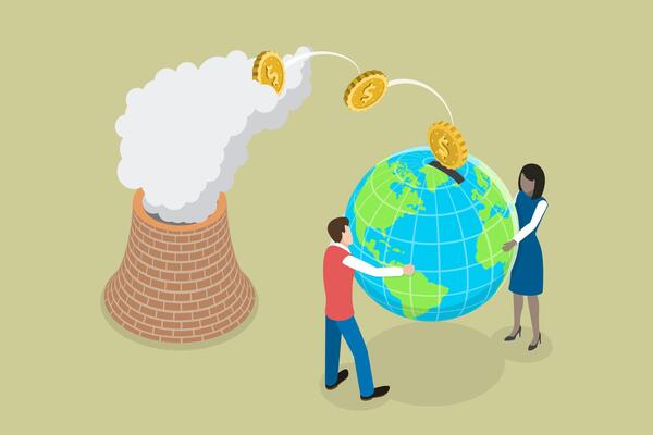 3D Isometric Flat Conceptual Illustration of Carbon Tax, Dioxide Pollution Pricing