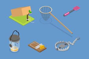 3D Isometric Flat Set of Wild Animal and Insect Traps, Hunting and Trapping vector