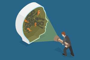 3D Isometric Flat Conceptual Illustration of Hidden Fears, Anxiety Disorder vector