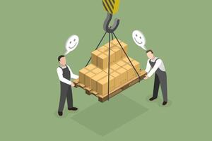 3D Isometric Flat Conceptual Illustration of Cargo Hauling, Container Loading Control vector