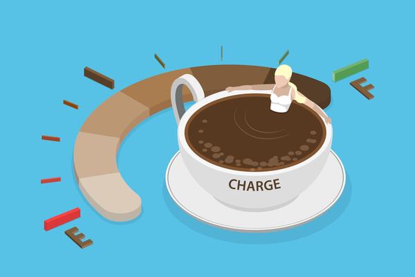 3D Isometric Flat Conceptual Illustration of Coffee Refuel Gauge, Energy Drink