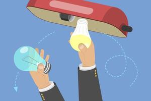 3D Isometric Flat Conceptual Illustration of Save Energy, Using LED Lamps vector