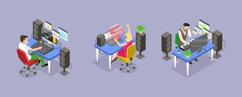 3D Isometric Flat Conceptual Illustration of Sound Designer, Audio Engineer vector