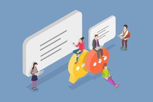 3D Isometric Flat Conceptual Illustration of Dialogue, Happy Community People vector