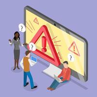 3D Isometric Flat Conceptual Illustration of Error Warning, Online Scam Alert vector
