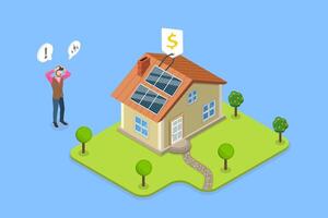 3D Isometric Flat Conceptual Illustration of Expensive Alternative Energy, Sustainable House Upgrade vector