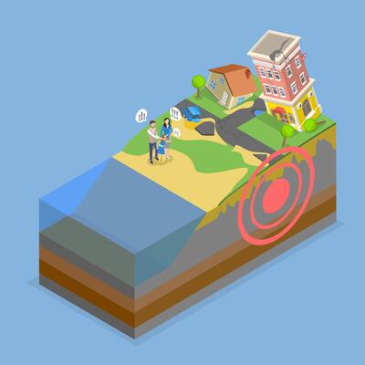 3D Isometric Flat Conceptual Illustration of Earthquake, Frightening Experience of Natural Disaster