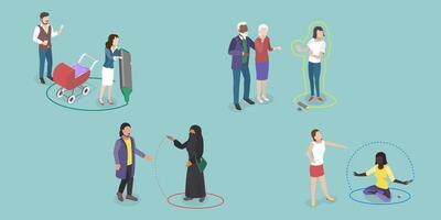 3D Isometric Flat Conceptual Illustration of Invisible Boundary, Personal Space vector
