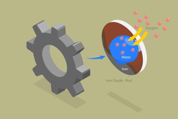 3D Isometric Flat Conceptual Illustration of Rust Formation, Metal Corrosion Process
