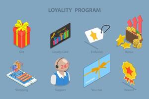 3D Isometric Flat Conceptual Illustration of Loyality Program, Online Shopping Rewards vector