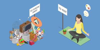 3D Isometric Flat Conceptual Illustration of Decluttering, Figuring out with Mess vector