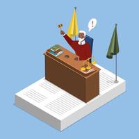 3D Isometric Flat Conceptual Illustration of Judge, Judgement and Punishment vector