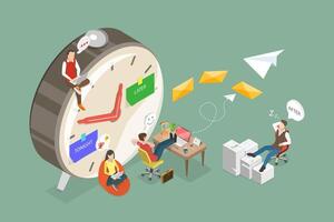 3D Isometric Flat Conceptual Illustration of Procrastination, Unprofitable Time, Do It Later vector