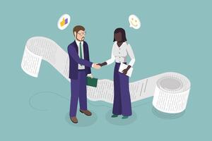 3D Isometric Flat Conceptual Illustration of User Agreement, Partnership and Handshake vector