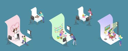 3D Isometric Flat Conceptual Illustration of Photo Studio, Photographing Models During Photo Session vector