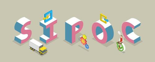 3D Isometric Flat Conceptual Illustration of SIPOC, Stands for Supplier, Input, Process, Output and Customer vector