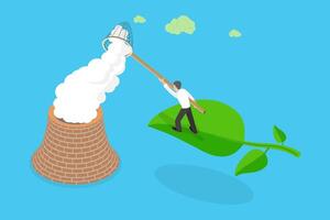 3D Isometric Flat Conceptual Illustration of Reducing Carbon Emissions, Stop Global Warming vector