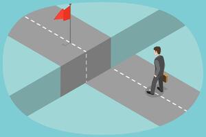 3D Isometric Flat Conceptual Illustration of Overcoming Obstacle On Road, Process of Achieving Target vector