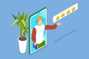 3D Isometric Flat Conceptual Illustration of Customers Review, Clients Satisfaction Level vector