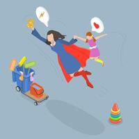 3D Isometric Flat Conceptual Illustration of Supermom, Mother Day vector
